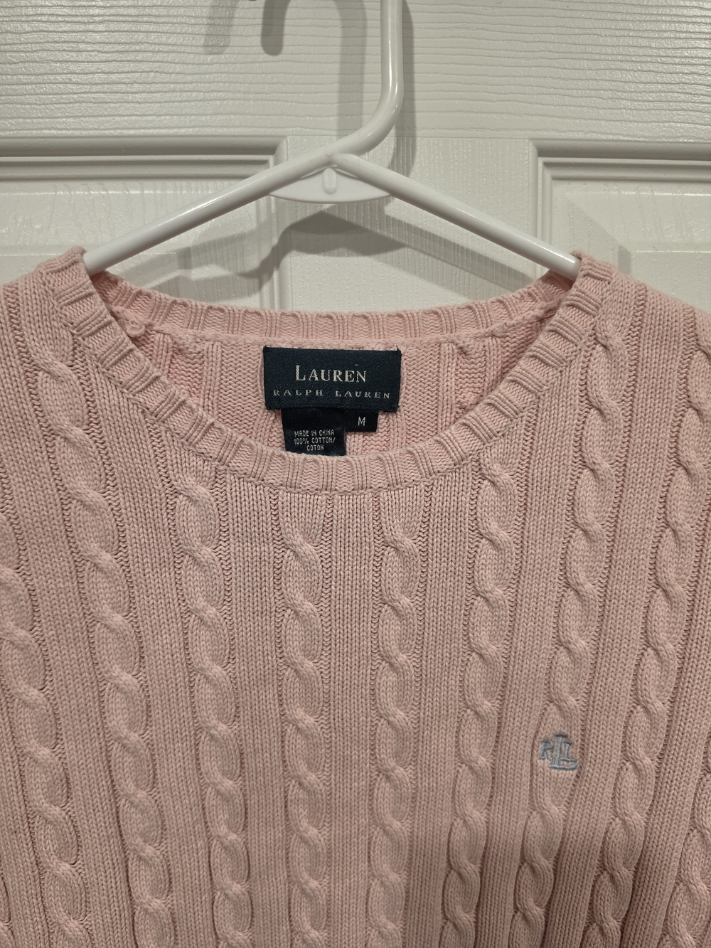 Lauren Ralph Lauren Women's Light Pink Cable-Knit Crewneck Sweater Size-M - Picture 8 of 9